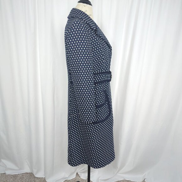 Vintage Rona Pea Coat Small Blue Midi Polka Dot - Picture 7 of 11